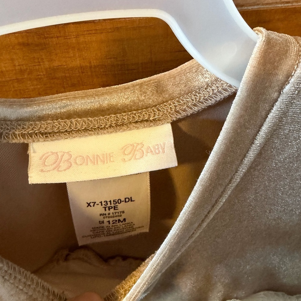 Bonnie Baby Velvet Dress in Beige and Off-White - Picture 2 of 4